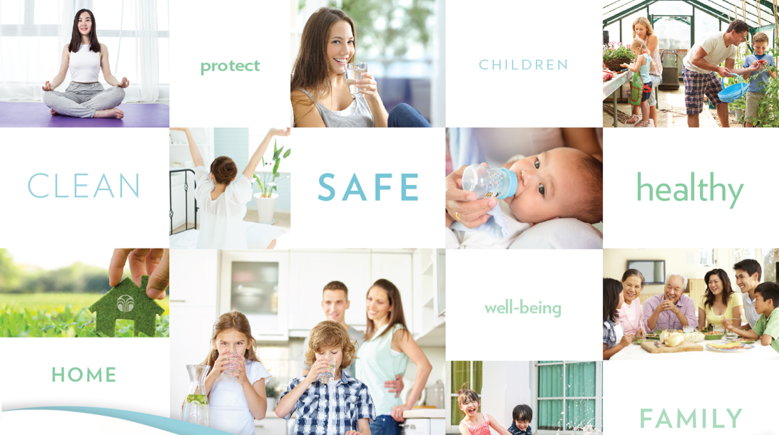 A First in Nu Skin's History Collage of healthy families drinking and utilizing clean water for a healthier lifestyle.