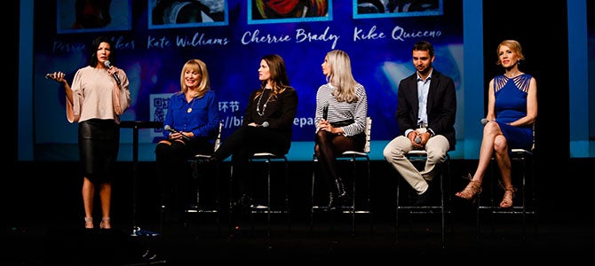 Launch Sessions A panel sits on stage and answers questions from Nu Skin distributors and customers during the Nu Skin LIVE! Launch sessions.